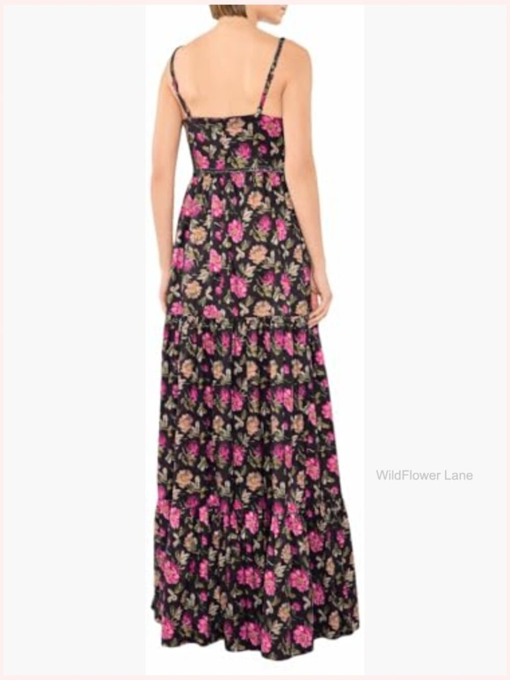 Formal Floral Gown with Embellished Trim - Floor Length - Picture 2 of 3